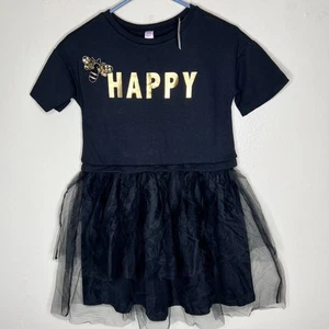 NEW Justice Dress 10 Girls Kids Black Be Happy Graphic Beaded Sequin Tulle Skirt - Picture 1 of 7