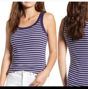 Caslon Navy And White Stripes Tank Top Size Xs - Picture 1 of 5
