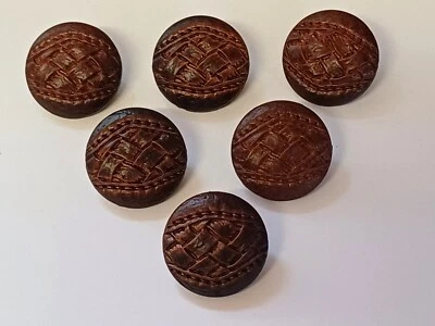 20mm 32L x 6 Chestnut Brown Woven Stitched Leather Look HQ Shank Back Buttons   - Image 1 of 3