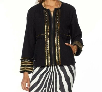 Chaqueta Top Vanessa Williams Para Mujer Adornada Cremallera Frontal Negra Talla X-Pequeña  Foto 1 de 2