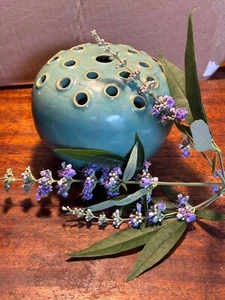 WJ Gordy teal stoneware 22H 16C 6x6" flower frog round vase mint - Picture 1 of 6