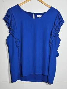 Table Eight Blue Women's Top/blouse Short Ruffled Sleeves Size 18 Plus Free Post - Picture 1 of 6