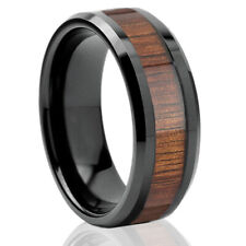 Black Tungsten Hawaiian Koa Wood Inlay Engagement Wedding Band Mens Jewelry Ring