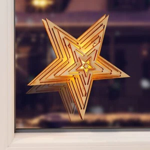 Legno Stern Natale Stella di Luminosa Stella Finestra Illuminazione LED - Foto 1 di 4