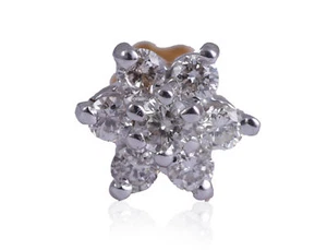 Pave 0.14 Cts Round Brilliant Cut Diamonds Nose Stud In 750 Stamped 18Karat Gold - Picture 1 of 2