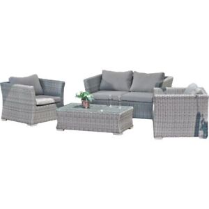 Garden Pleasure Lounge-Set AVILA, Aluminium / Polyrattan / 100 % Polyester / Gla