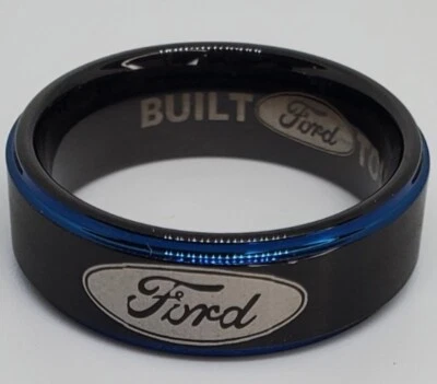 Anillo Ford Logo Anillo Negro y Azul Talla 11 Alianza de Boda #ford Foto 1 de 2