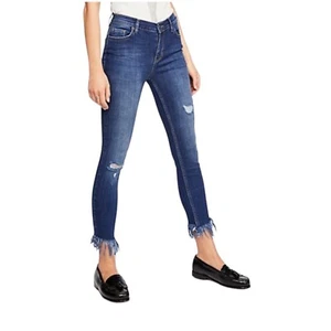 Free People Womens Dark Wash Mid Rise Great Heights Frayed Skinny Jeans Size 27 - Picture 1 of 9