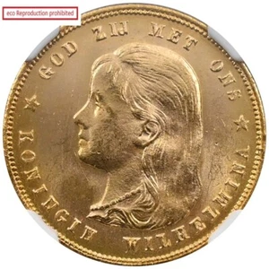 Netherlands 1897 Wilhelmina 10 Gulden Gold Coin NGC MS65 - Picture 1 of 4