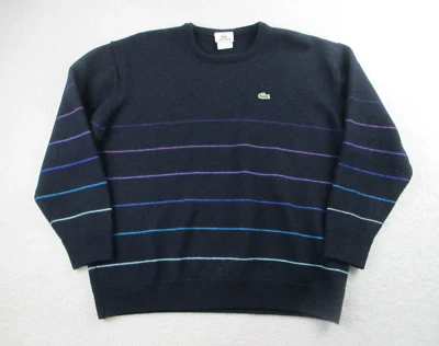 Lacoste Knit Sweater Mens 8 Black Striped Pure New Wool Pullover France Outdoor - image 1 of 4