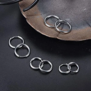 PAIR Silver Titanium Steel Men Women Gold Thick Nose Cartilage Lip Hoop Earrings - Picture 1 of 55