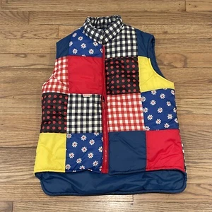 Vintage Kids Girls Vest Hot Gear size Medium! Blue Patchwork Checked - Picture 1 of 7