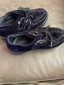 T.U.K. Dark Purple  Velvet Platform Shoes 7 - Picture 1 of 5