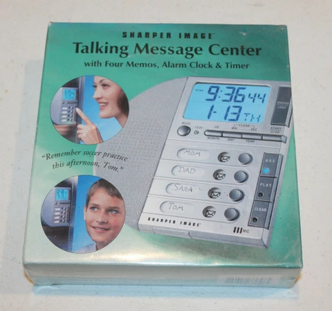 Sharper Image Talking Message Center (4 Memos, Alarm Clock & Timer) NEW Sealed Cover