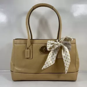 NWT Coach LG Madeline Natural Tan Leather Tote Bag Purse Satchel w/ Sig C Scarf - Picture 1 of 10