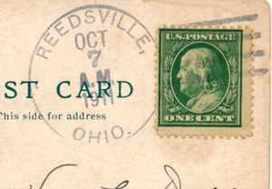REEDSVILLE, OHIO. 4-BAR CANCEL. 1911. HARD TO FIND SMALL TOWN CANCEL. - Picture 1 of 3