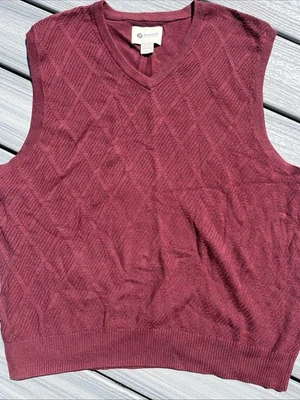 Haggar 栗色电缆针织毛衣背心男式 XXL 2XL 学院高尔夫套衫 — 第 1/4 张图片