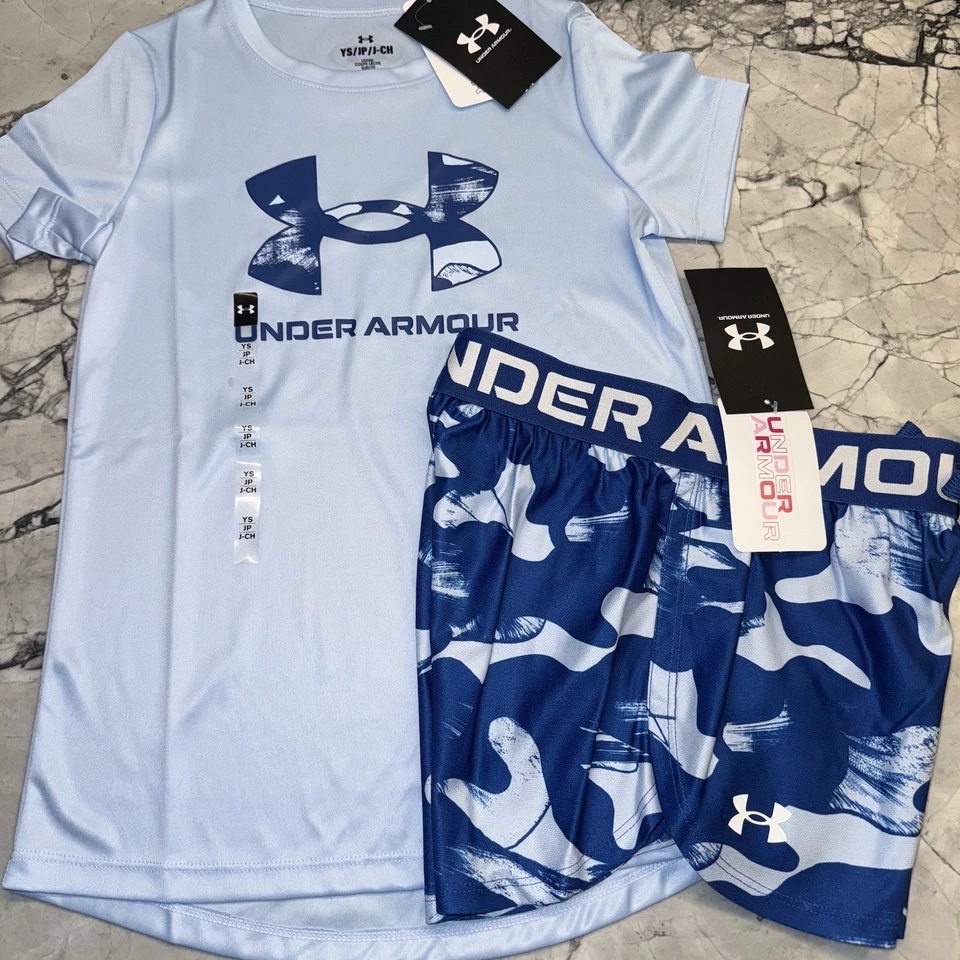 Under Armour Niñas Jóvenes Azul Camuflaje Conjunto Atlético Verano NUEVO Foto 1 de 1