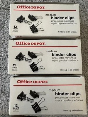 Clips de carpeta medianos Office Depot cuenta 12 tiene capacidad para 80 hojas negras - ¡3 cajas! Foto 1 de 2