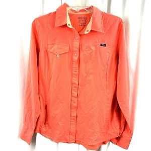 HUK ladies Medium Coral Salmon Fishing Shirt Perforated Back Zip Pocket - Picture 1 of 9