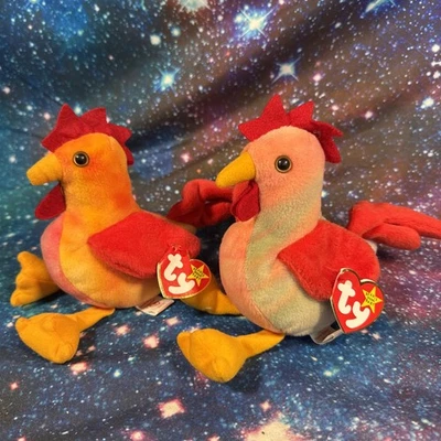Ty Beanie Baby Cockerel Strut & Doodle Tags Retired 1996 Chicken Rooster - Image 1 of 4