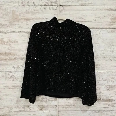 TOP VINTAGE ELLEN TRACY NEGRO LENTEJUELAS CUELLO ALTO HECHO SOLO PARA NEIMAN MARCUS Foto 1 de 3