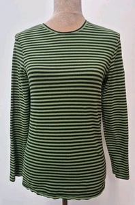 John Lewis Size 10 Tunic Top Green Black Striped Long Sleeve T Shirt Ladies Wear - Picture 1 of 14