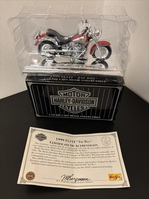 Винтажный Harley Davidson FLSTF Fat Boy Maisto масштаб 1/18 красный/серебристый новый в коробке с сертификатом подлинности - Изображение 1 из 4