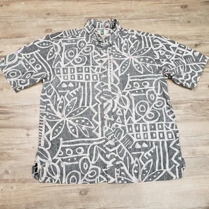 Kahala Hawaiian Shirt Mens Large Gray White Reverse Print Aloha Camp Made in USA - Picture 1 of 10