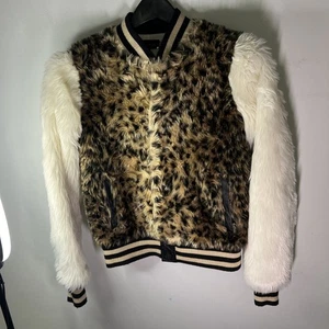 Mother Women’s Faux Leopard Spot Me Fur The Snap Baseball Jacket Size XS - Picture 1 of 14