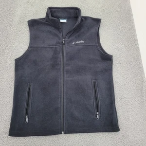 Columbia Mens Sweater Vest Medium Black Sleeveless Full Zip Fleece - Picture 1 of 6