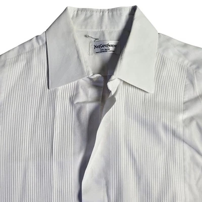 Camisa de vestir plisada blanca para hombre Yves Saint Laurent talla pequeña (15,5x35) Foto 1 de 4