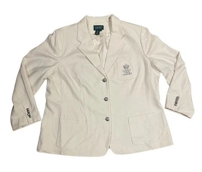 Blazer ponte Ralph Lauren para mujer con escudo de lana Billion talla 22W marfil Foto 1 de 4