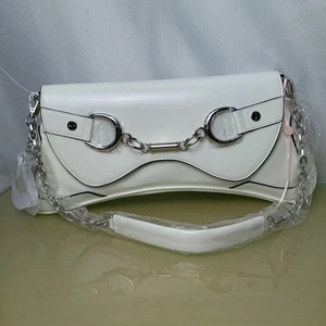 Paris Hilton Handtasche Reiter groß Schultertasche Baguette Tasche Neu ohne Etikett weiß - Bild 1 von 10