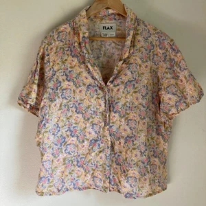 Flachs Damen Leinen Hemd mit Knopfleiste Blumen Gr. Large gebraucht - Bild 1 von 6