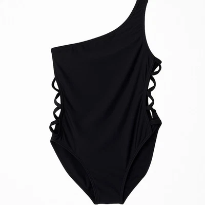 Traje de baño Norma Kamali de un hombro con cordones laterales — negro — talla pequeña — nuevo con etiquetas Foto 1 de 4