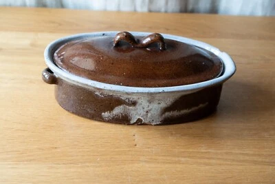 Pot à terrine ancien terre cuite vernissée Cul noir art populaire - Photo 1/4