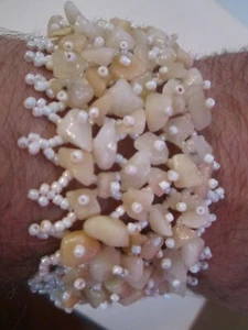 VINTAGE STONE AND BEADED BEADED BRACELET - WOVEN DESIGN - 7" LONG - BBA-2 - Picture 1 of 4