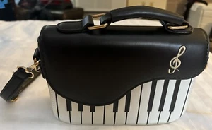 Bolso de Mano Pequeño Notas de Piano PU Retro Bandolera Blanco y Negro Musical Bolso de Hombro - Imagen 1 de 5