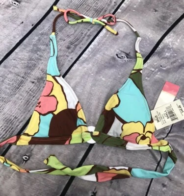 SPLIT BIKINI TOP SMALL WOMEN'S NEW MACY'S CUTE COLORFUL FLORAL TRIANGLE (CAI) - Image 1 of 4