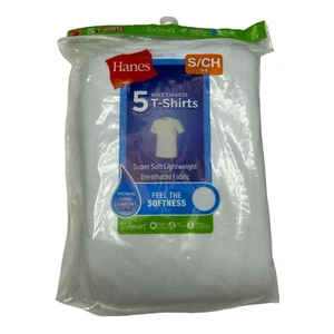 HANES Boys White 5-Pack Tagless Short Sleeve T-Shirts Size Small (6-8)  A27 - Picture 1 of 3
