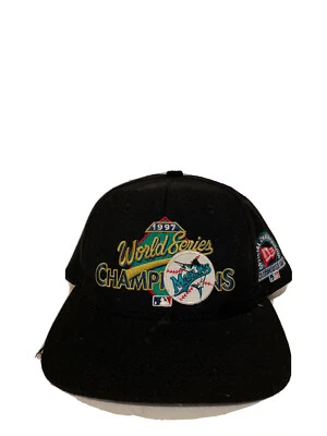De colección 1997 New Era Florida Marlins Serie Mundial Campeones Snapback Sombrero 100% Lana Foto 1 de 4