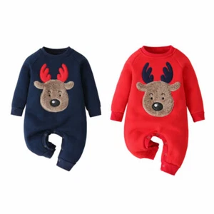 Baby Girls Boys Romper Christmas Jumpsuit Newborn Playsuit Xmas Party Clothes - Picture 1 of 12