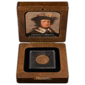 Wooden Case - 1666-1686 - 1/6 Ore Karl XI shipwreck Riga Latvian city - 4 - Picture 1 of 3