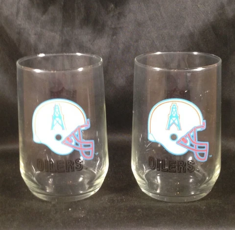Pair of Vintage NFL Houston OILERS 4-3/4” Glass Tumblers Cover