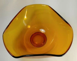 RETRO Mid Century Modern AMBER / GOLD Art Glass LARGE Free-Form FLUTED BOWL - Picture 1 of 7
