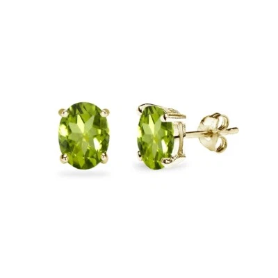 Gold Geflammt Sterlingsilber Peridot 6x4mm Oval Solitaire Ohrstecker - Bild 1 von 3