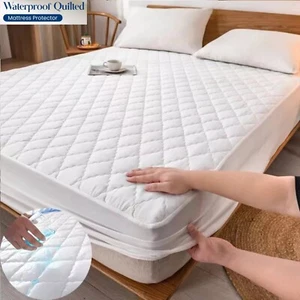 EXTRA DEEP QUILTED 100% WATERPROOF MATTRESS PROTECTOR FITTED BED COVER ALL SIZES - Picture 1 of 11