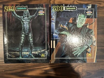GOLDEN FRANKENSTEIN AND CREATURE FROM THE BLACK LAGOON 200 PIECE JIGSAW PUZZLE - Image 1 of 4