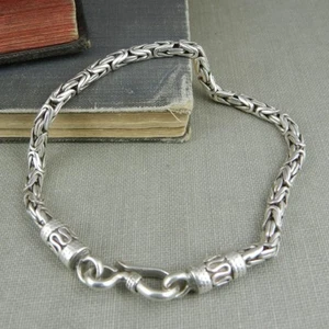 925 Sterling Silver Byzantine Link Bracelet with Hook Clasp 8.25" - Picture 1 of 3